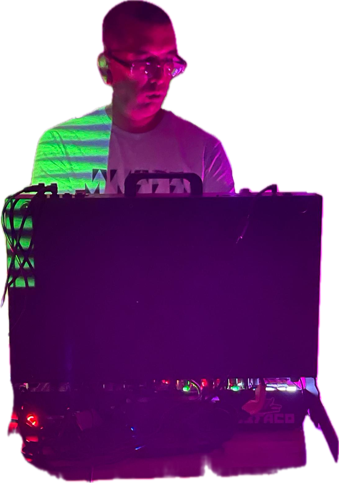 Dhillon performing live modular techno as DHANKA, behind his Eurorack synthesizer
